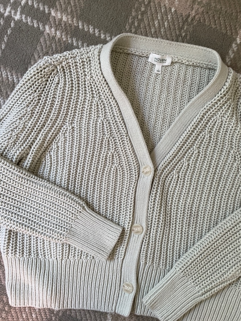 Haven Well Within mint green shaker stitch knit cardigan L - Picture 2 of 5